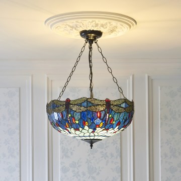 Endon 112250 - Kædeophængt lysekrone Tiffany DRAGONFLY 3xE27/60W/230V Ø 50 cm