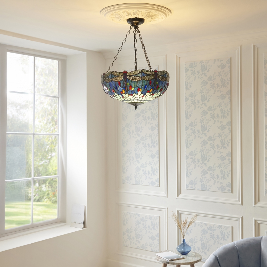 Endon 112250 - Kædeophængt lysekrone Tiffany DRAGONFLY 3xE27/60W/230V Ø 50 cm