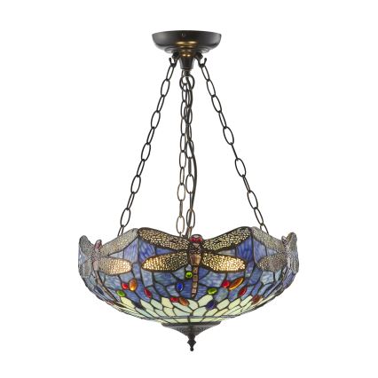 Endon 112250 - Kædeophængt lysekrone Tiffany DRAGONFLY 3xE27/60W/230V Ø 50 cm