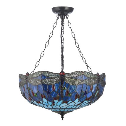 Endon 112250 - Kædeophængt lysekrone Tiffany DRAGONFLY 3xE27/60W/230V Ø 50 cm