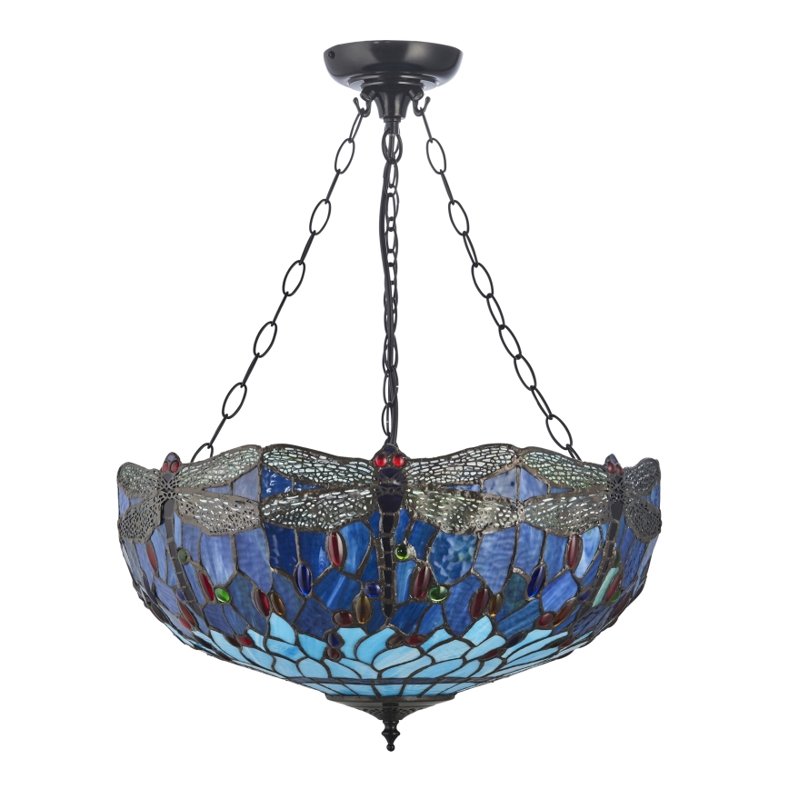 Endon 112250 - Kædeophængt lysekrone Tiffany DRAGONFLY 3xE27/60W/230V Ø 50 cm