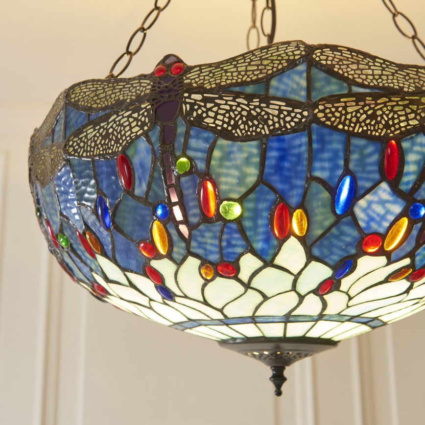 Endon 112250 - Kædeophængt lysekrone Tiffany DRAGONFLY 3xE27/60W/230V Ø 50 cm