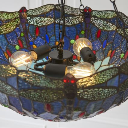 Endon 112250 - Kædeophængt lysekrone Tiffany DRAGONFLY 3xE27/60W/230V Ø 50 cm