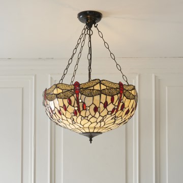 Endon 112251 - Lysekrone med kæde Tiffany DRAGONFLY 3xE27/60W/230V Ø 50 cm