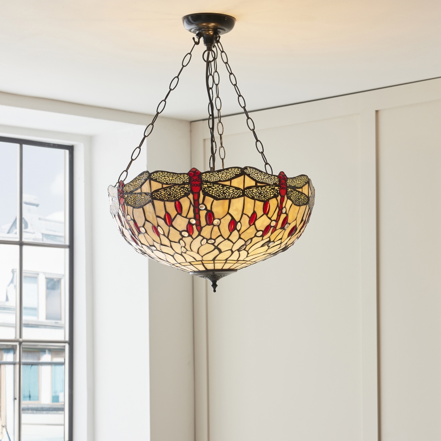 Endon 112251 - Lysekrone med kæde Tiffany DRAGONFLY 3xE27/60W/230V Ø 50 cm