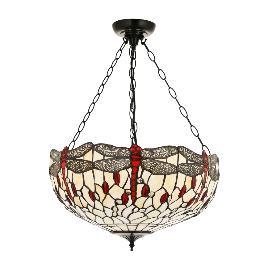 Endon 112251 - Lysekrone med kæde Tiffany DRAGONFLY 3xE27/60W/230V Ø 50 cm