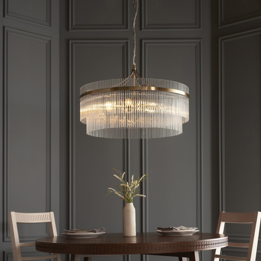 Endon 112574 - Lysekrone med kæde MARIETTA GRAND 7xE14/7W/230V messing/klart glas