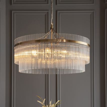 Endon 112574 - Lysekrone med kæde MARIETTA GRAND 7xE14/7W/230V messing/klart glas