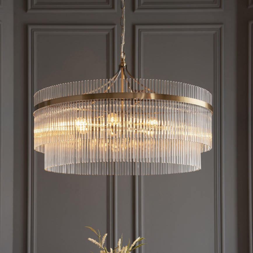 Endon 112574 - Lysekrone med kæde MARIETTA GRAND 7xE14/7W/230V messing/klart glas