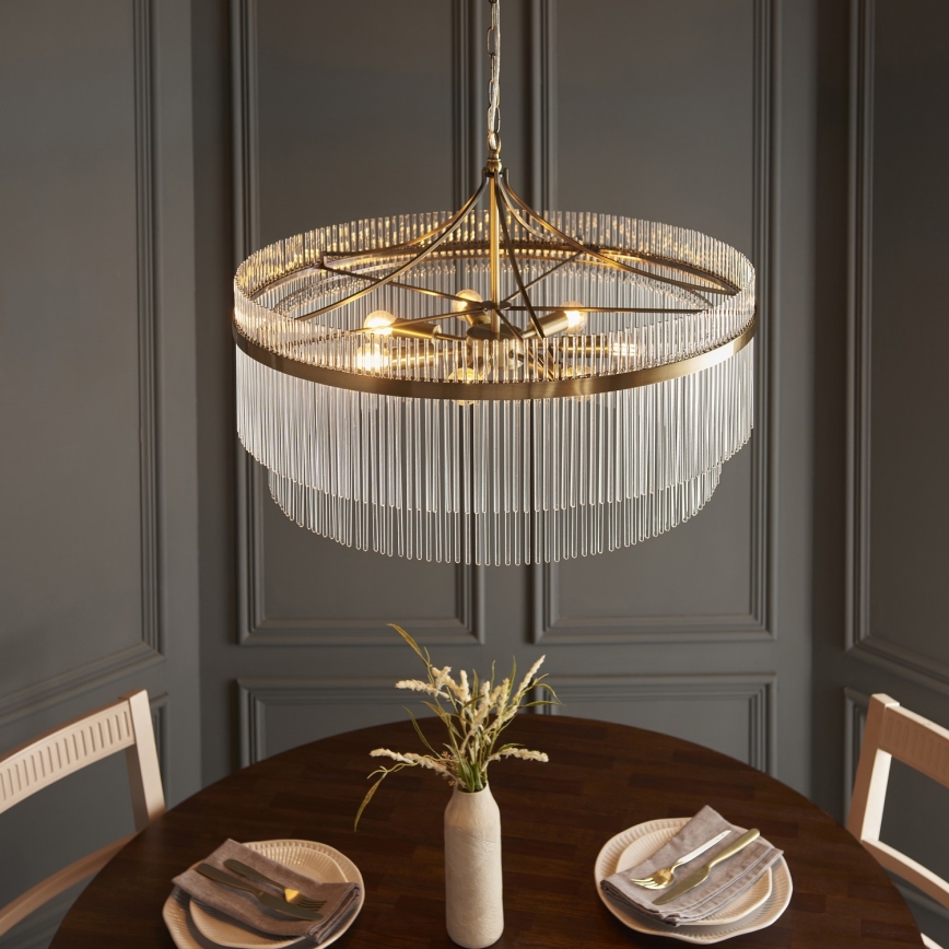Endon 112574 - Lysekrone med kæde MARIETTA GRAND 7xE14/7W/230V messing/klart glas