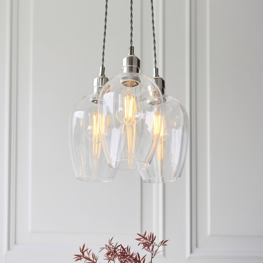 Endon 120644 - Pendellampe med wireophæng 3xE27/10W/230V blank krom