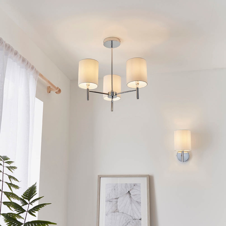 Endon 56642 - Pendellampe BRIO 3xE14/40W/230V skinnende krom/hvid