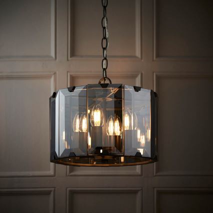 Endon 61281 - Lysekrone på kæde CLOONEY 4xE14/40W/230V sort/røgfarvet