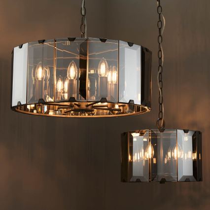 Endon 61294 - Pendel med kædeophæng CLOONEY 8xE14/40W/230V sort/røget