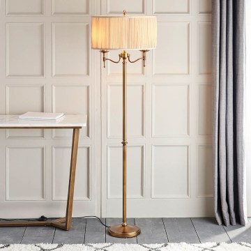 Endon 63620 - Gulvlampe STANFORD 2xE14/40W/230V messing/beige