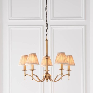 Endon 63627 - Lysekrone med kæde STANFORD 5xE14/40W/230V messing/beige