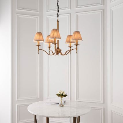 Endon 63627 - Lysekrone med kæde STANFORD 5xE14/40W/230V messing/beige