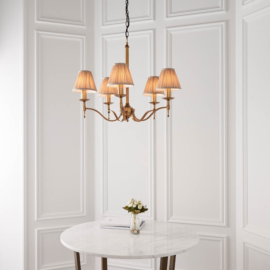 Endon 63627 - Lysekrone med kæde STANFORD 5xE14/40W/230V messing/beige