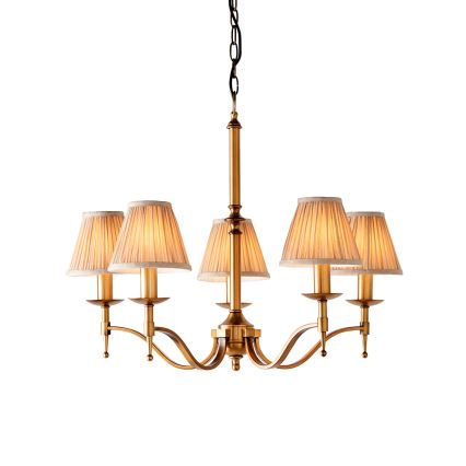 Endon 63627 - Lysekrone med kæde STANFORD 5xE14/40W/230V messing/beige