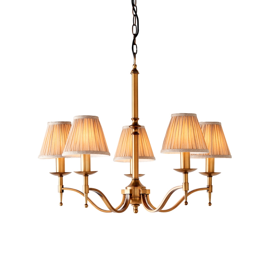 Endon 63627 - Lysekrone med kæde STANFORD 5xE14/40W/230V messing/beige