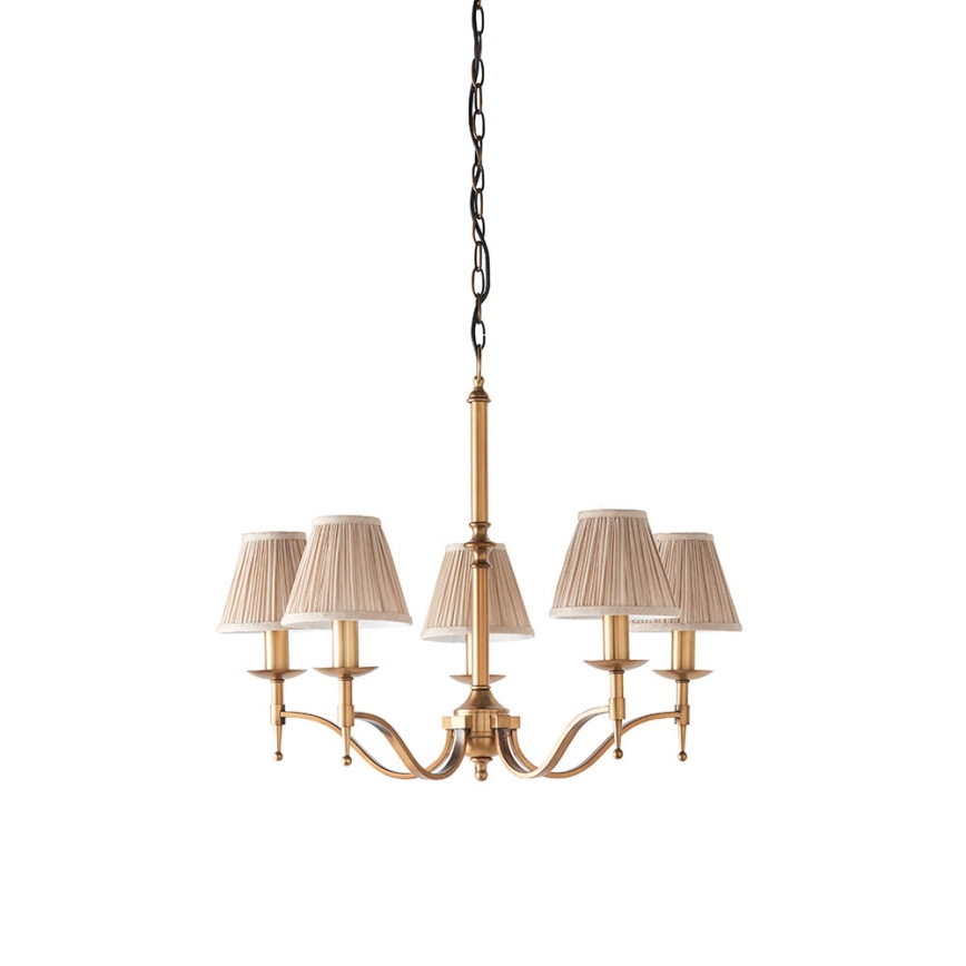 Endon 63627 - Lysekrone med kæde STANFORD 5xE14/40W/230V messing/beige