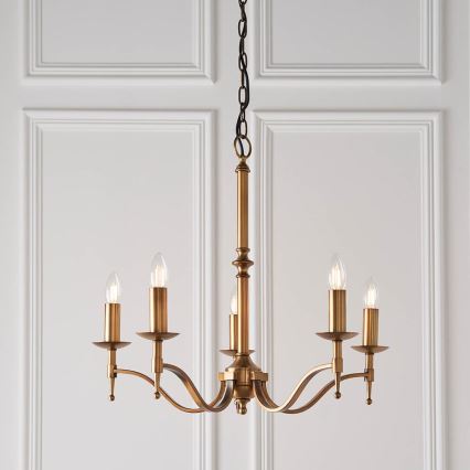 Endon 63627 - Lysekrone med kæde STANFORD 5xE14/40W/230V messing/beige