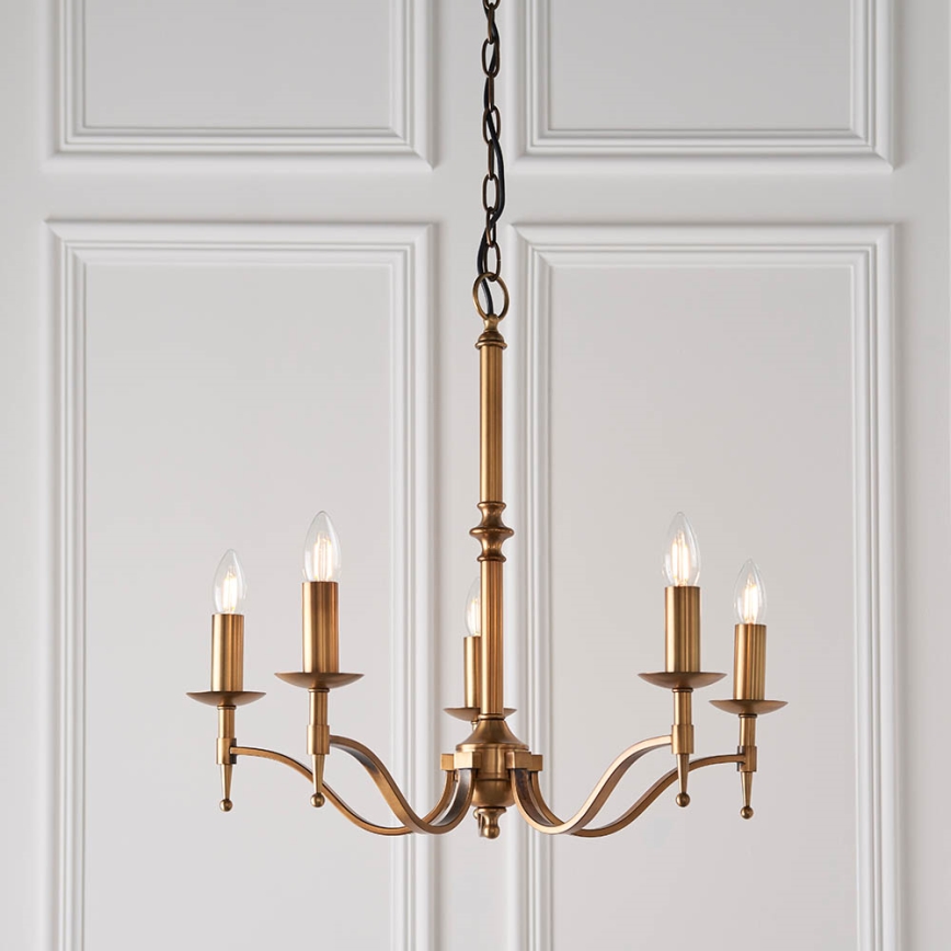 Endon 63627 - Lysekrone med kæde STANFORD 5xE14/40W/230V messing/beige