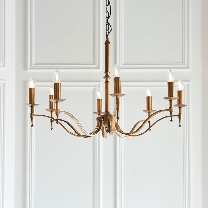 Endon 63629 - Lysekrone med kæde STANFORD 8xE14/40W/230V messing/beige