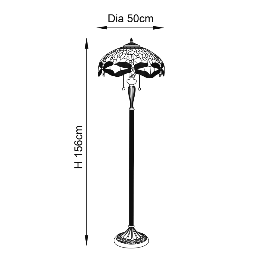 Endon 64069 - Gulvlampe Tiffany DRAGONFLY 2xE27/60W/230V Ø 50 cm