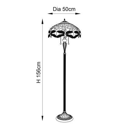 Endon 64070 - Gulvlampe Tiffany DRAGONFLY 2xE27/60W/230V Ø 50 cm