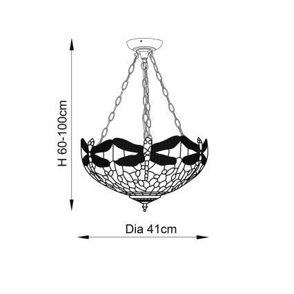 Endon 64075 - Lysekrone med kædeophæng Tiffany DRAGONFLY 3xE27/60W/230V, Ø 41 cm