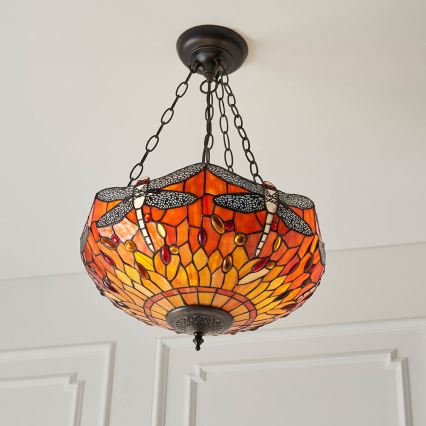 Endon 64076 - Kædeophængt Tiffany DRAGONFLY lysekrone 3xE27/60W/230V Ø 41 cm