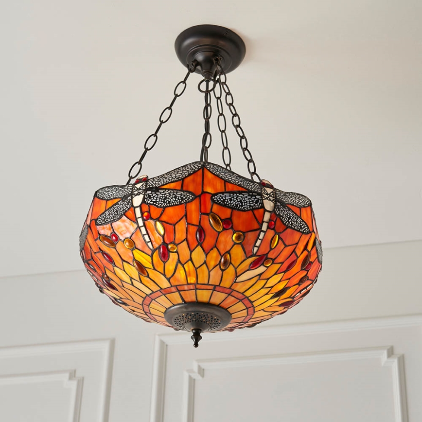 Endon 64076 - Kædeophængt Tiffany DRAGONFLY lysekrone 3xE27/60W/230V Ø 41 cm
