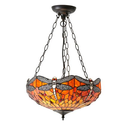 Endon 64076 - Kædeophængt Tiffany DRAGONFLY lysekrone 3xE27/60W/230V Ø 41 cm