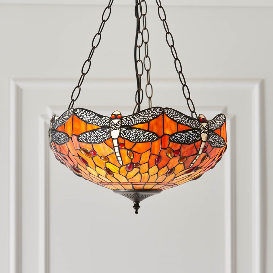 Endon 64076 - Kædeophængt Tiffany DRAGONFLY lysekrone 3xE27/60W/230V Ø 41 cm