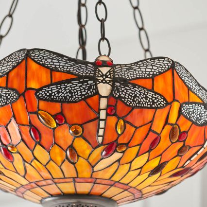 Endon 64076 - Kædeophængt Tiffany DRAGONFLY lysekrone 3xE27/60W/230V Ø 41 cm