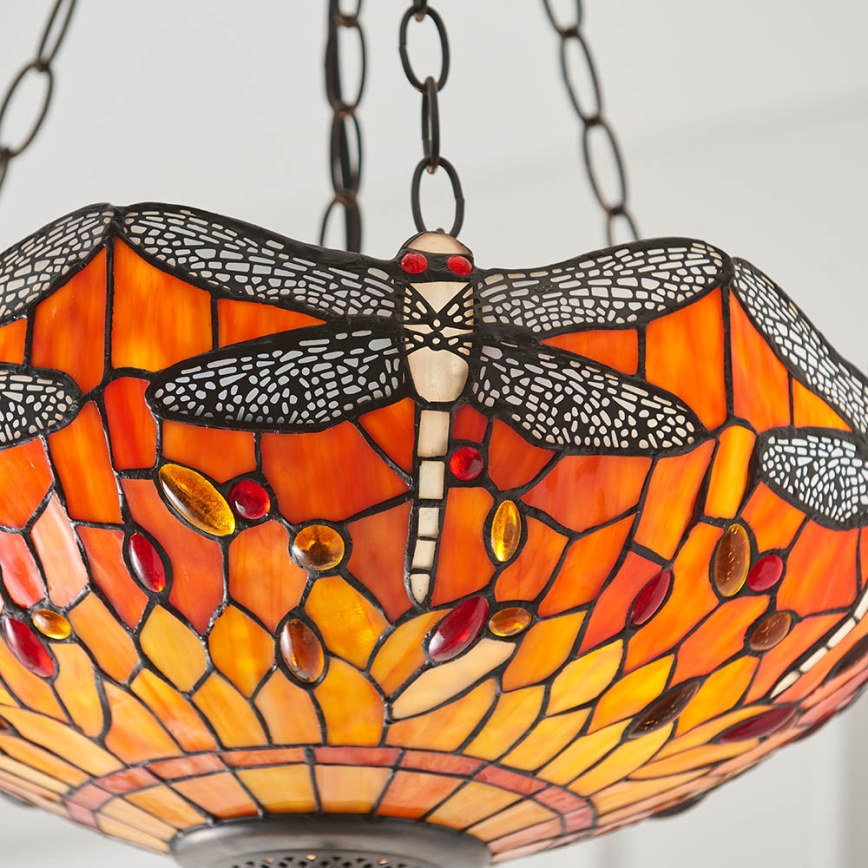 Endon 64076 - Kædeophængt Tiffany DRAGONFLY lysekrone 3xE27/60W/230V Ø 41 cm