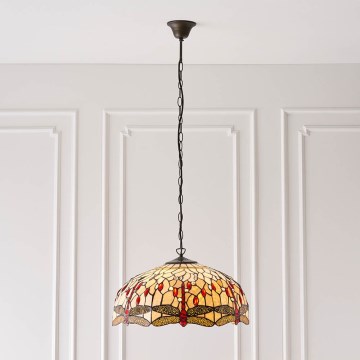 Endon 64079 - Lysekrone med kæde Tiffany DRAGONFLY 3xE27/60W/230V Ø 50 cm