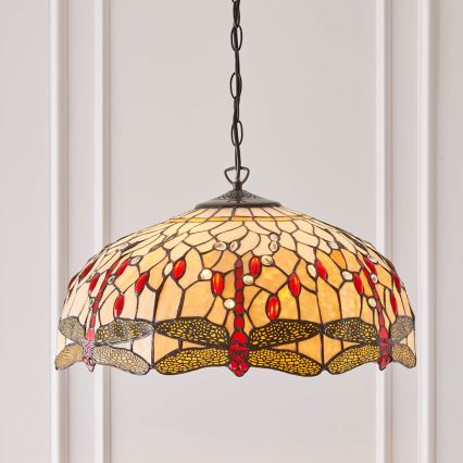 Endon 64079 - Lysekrone med kæde Tiffany DRAGONFLY 3xE27/60W/230V Ø 50 cm