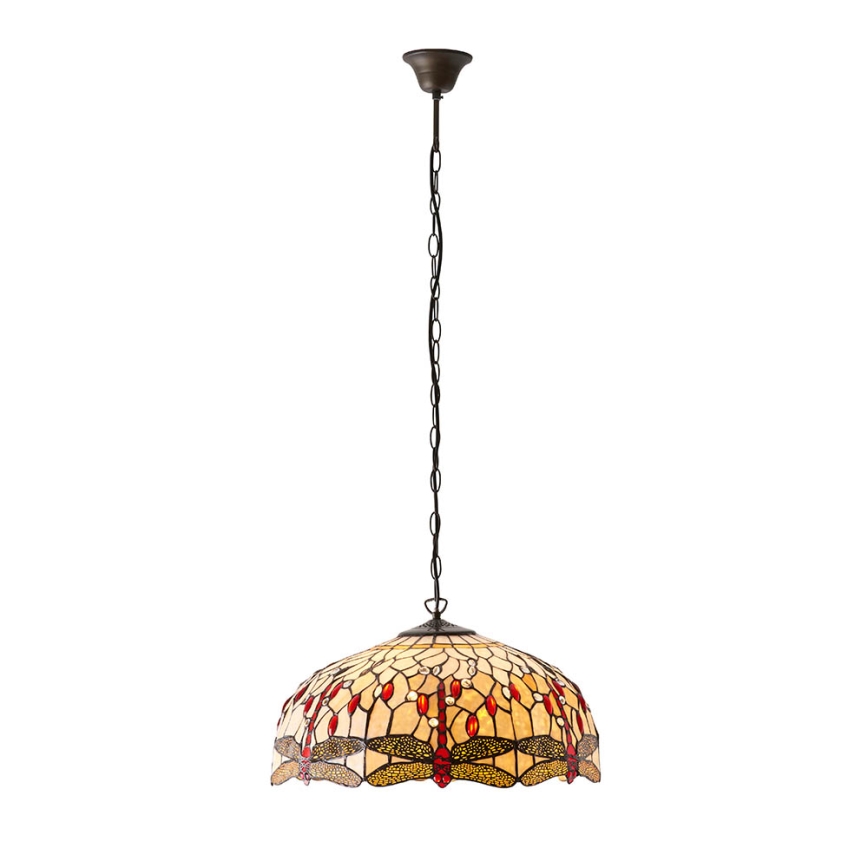 Endon 64079 - Lysekrone med kæde Tiffany DRAGONFLY 3xE27/60W/230V Ø 50 cm