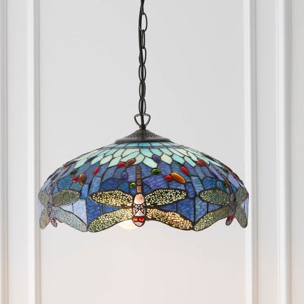 Endon 64080 - Tiffany DRAGONFLY lysekrone med kæde, 3xE27/60W/230V, Ø 41 cm