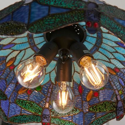 Endon 64080 - Tiffany DRAGONFLY lysekrone med kæde, 3xE27/60W/230V, Ø 41 cm