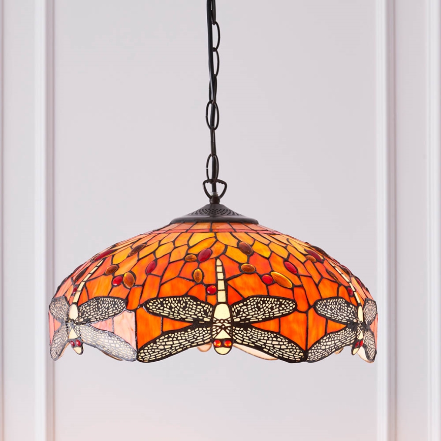 Endon 64081 - Lysekrone med kæde Tiffany DRAGONFLY 3xE27/60W/230V Ø 41 cm