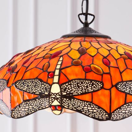 Endon 64081 - Lysekrone med kæde Tiffany DRAGONFLY 3xE27/60W/230V Ø 41 cm