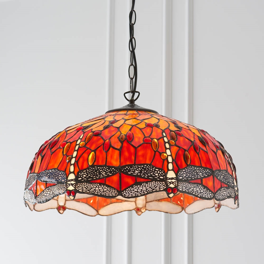 Endon 64082 - Kædeophængt Tiffany DRAGONFLY lysekrone 3xE27/60W/230V Ø 50 cm