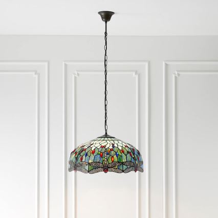 Endon 66148 - Lysekrone med kæde Tiffany DRAGONFLY 3xE27/60W/230V Ø 50 cm
