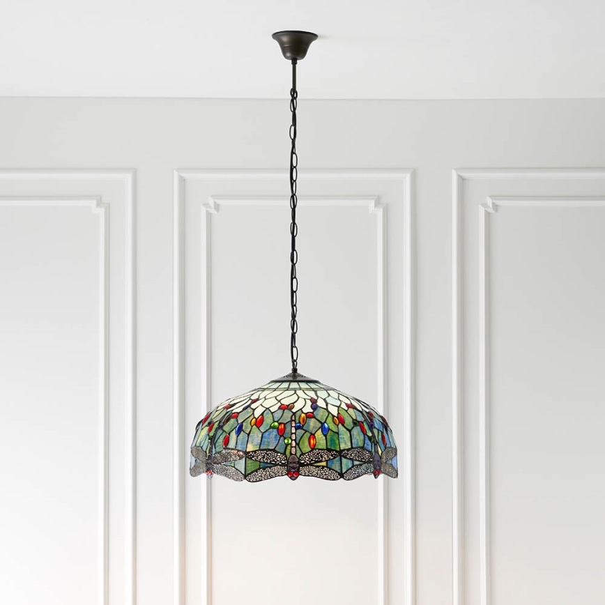 Endon 66148 - Lysekrone med kæde Tiffany DRAGONFLY 3xE27/60W/230V Ø 50 cm