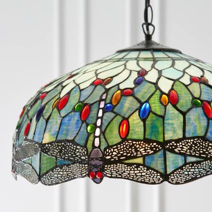 Endon 66148 - Lysekrone med kæde Tiffany DRAGONFLY 3xE27/60W/230V Ø 50 cm