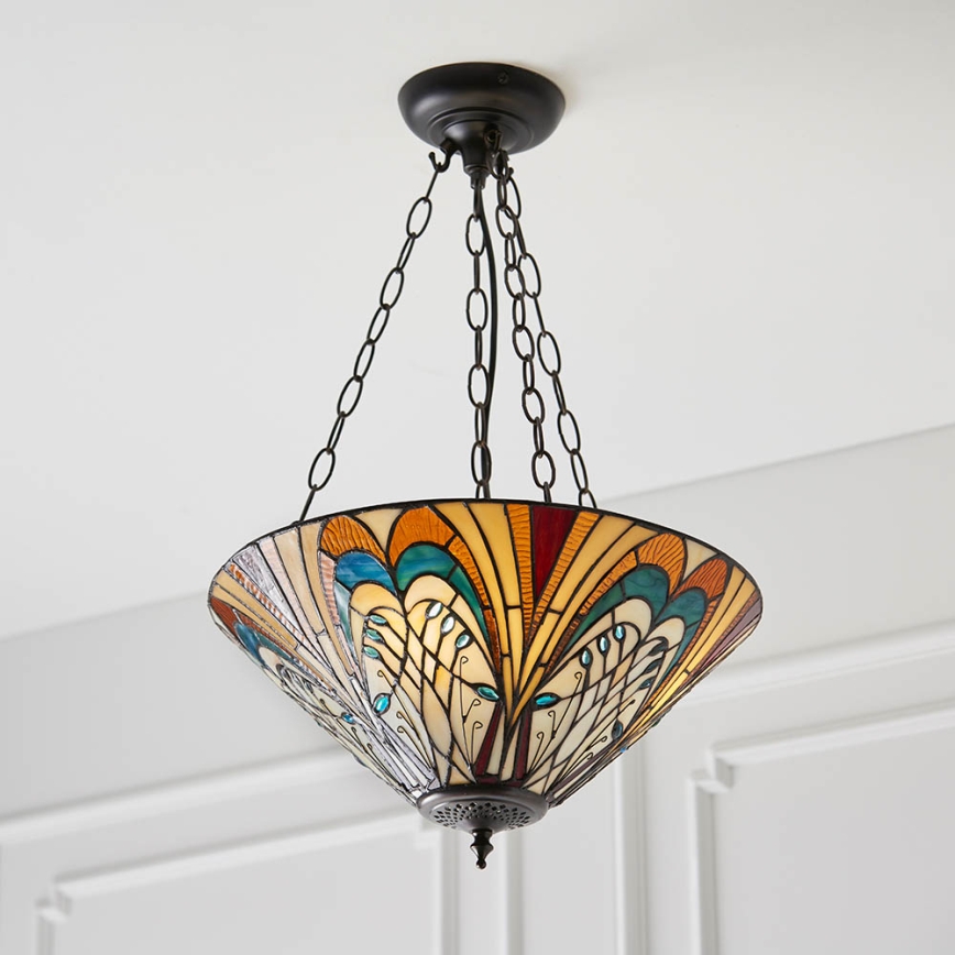 Endon 70750 - Kædeophængt lysekrone Tiffany HECTOR 3xE27/60W/230V Ø 40 cm