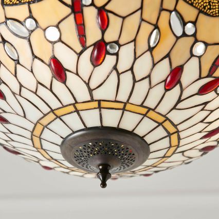 Endon 70759 - Lysekrone med kæde Tiffany DRAGONFLY 3xE27/60W/230V Ø 41 cm